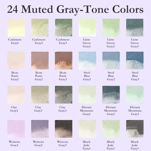 ABEIER Watercolor Paint Set, 24 Colors Opaque Semi-Solid, Muted Gray