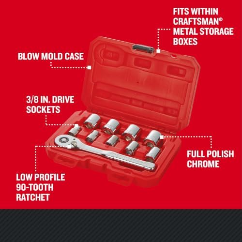 CRAFTSMAN 10 Pc Mechanics Tool Set with 90-tooth Low Profile Ratchet, SAE, 3/8 Inch Drive (CMMT34563)