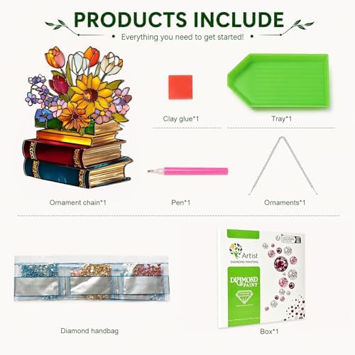 HMZephitiquc Flower Hanging Diamond Art Kits for Adults, Special Shaped Crystal Books Diamond Painting Suncatchers, 5D Gem Art, Sun Catchers DIY Craft Kits for Gift Home Decor