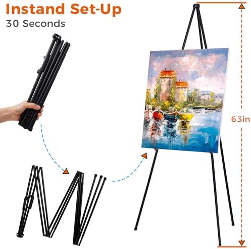 ARTASY 63" Easel Stand for Wedding Signs, Black, 1 Pack with Carry Bag