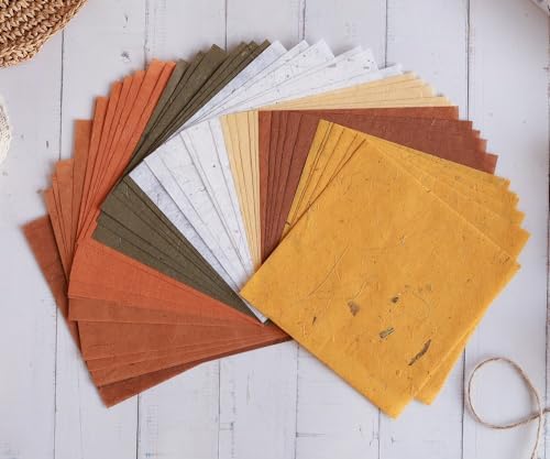 Natural Fiber Mulberry Tree,Banan Bark 6 x 6 Inches Square Origami Paper Arts Folding Craft, Decoration Paper,Writing Painting Square Folding Paper for DIY Crafts, 50 Sheets (Brown Tone, 6 x 6 Inch)