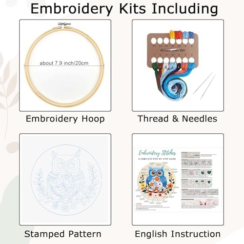 Louise Maelys Owl Embroidery Kit for Beginners Cross Stitch Kit for Adults