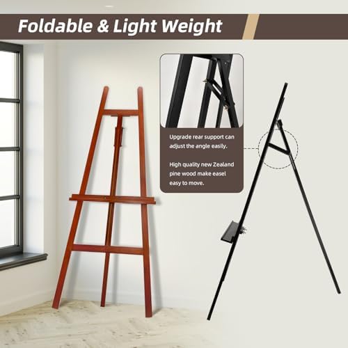 Large Walnut Wooden Easel Stand for Sign, A-Frame Painting Easel