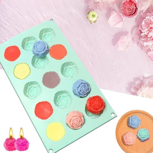 2 Pack Silicone Soap Molds,15-Cavities Small Rose Flower Silicone Molds for Soap Making,Great for Handmade Lotion Bars,Biscuit,Chocolate,Moon Cake