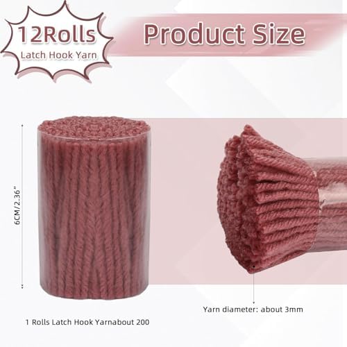AKZYTUE 12 Rolls Latch Hook Yarn, Precut Rug Yarn for Latch Hook Kits, Crochet Yarn Bundles for Latch Hook Rug Making, DIY Tapestry Crafts for Adults & Beginners,Lavender Pink