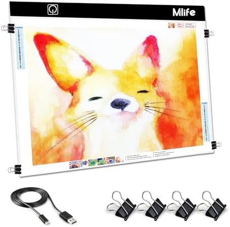 Mlife A3s Diamond Art Painting Light Board with 3 Adjustable Brightness Tracing Light Box, USB Powered LED Light Pad Diamond Art Accessories for Drawing, Sketching, Animation