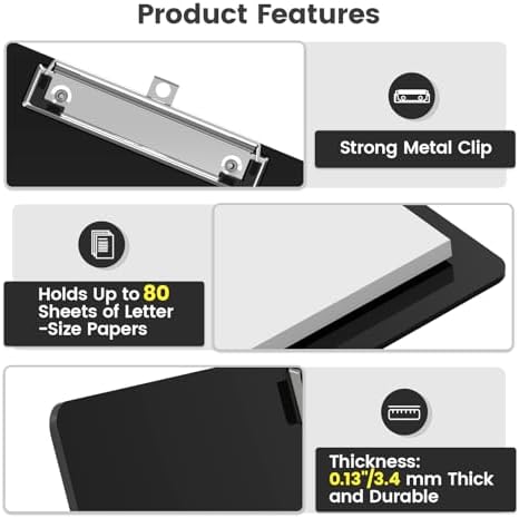 Extra Large 11x17 Clipboards, Plastic Black Drawing Boards, Horizontal Clip Board, Landscape Layout. Suitable for Watercolor, Sketching, Painting. Art & Drafting Supply(Pack of 6)