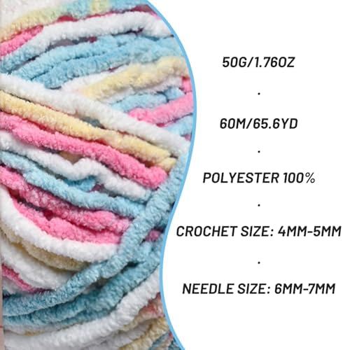 3 Packs Plush Chenille Chunky Crochet Yarn - Baby Yarn for Crocheting Soft - Velvet Yarns Knitting for Blankets Crafts - Fluffy Amigurumi Yarns 150g / 196.8yds (3 Candy Color)