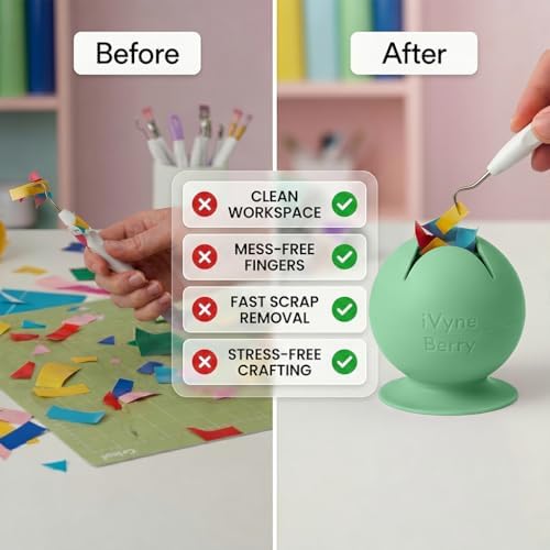 iVyne Berry Suctioned Vinyl Weeding Scrap Collector | Versatile Multi-Surface Suction & Anti-Spill Vinyl Scrap Collector w/Soft and Flexible Silicone to Protect your Weeding Tools | Green, 1 Pack