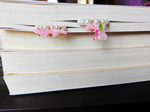 2 pcs Cute Planner Paper Clip Bookmarks, 2 Inches, Journal Notebook Charm Accessories, Page Saver Holder, Bookish Gift for Book Lover (Pink Flowers)