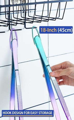 JETKONG 2 Pcs 18 Inch (45cm) Stainless Steel Grill Tongs Heavy Duty Giant Tweezer Tongs, Extra Large Tweezers Tools for Cooking, Grilling, BBQ and Turning Food (Rainbow)
