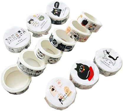OUDEKE Cute Cartoon Cat Tapes 6Rolls 0.59'' x 16.4ft Washi Tapes for Scrapbooking DIY Journals Decorations, Reusable Washi Cats Tapes for Notebooks Phone Case Decorations