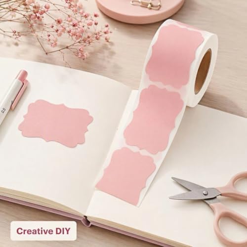 200 Pcs Pink Labels Stickers, 2x3 Inch, 3 Decorative Designs, Writable for Gift Wrapping, Pantry Storage, Jars & Wedding Decor