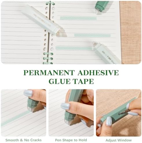 Temiary 4 Pack Double Sided Tape Pen, 16.4 Ft x 0.24 Inch Scrapbook Tape Roller for Crafts, Aesthetic Adhesive Glue Tape Pens for Scrapbooking School Office Journaling Supplies (Green)