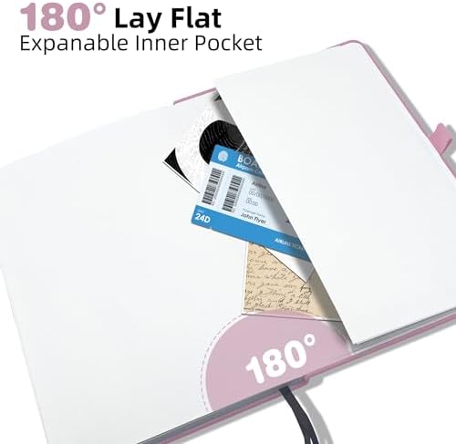 Blank Journal Notebook, A5, 192 Pages 100 GSM Thick Sketch Book for Women Men, Hardcover Leather Unlined Journaling for Work, Notebooks for Writing, 5.8 inches x 8.5 inches (Pink)