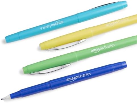 Amazon Basics Felt Tip Marker Pens, Assorted Colors, No-Fray Felt Tip, Smear-Proof, for Writing, Drawing, Journaling and Note Taking, 24-Pack