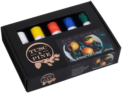 Tusc & Pine Artist Oil Paint - 40 ml Set of 5 - Basic Colors - Non-Yellowing, Rich & Creamy Consistency, Maximum Pigment Load, Small Batch Milled Oil Paints Developed for Professional Artists