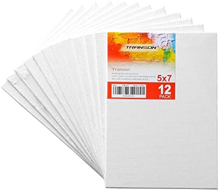 Transon 12 Pack 5x7 Inch Acrylic Painting Canvas, with Heavy Duty MDF Backing Boards, 100% Cotton Acid-Free Primed Canvas Panels for Beginners Art Crafts