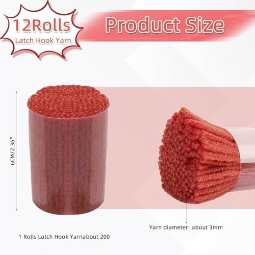 AKZYTUE 12 Rolls Latch Hook Yarn, Precut Rug Yarn for Latch Hook Kits, Crochet Yarn Bundles for Latch Hook Rug Making, DIY Tapestry Crafts for Adults & Beginners,Deep Rose