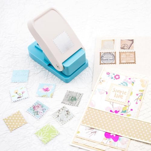 CYFUN DESIGN 2 Pcs Stamp Puncher, 1X1 inch Suqare Stamp Hole Punch & 1X0.8 inch Rectangular Postage Stamp Shaped Paper Punch, Lever Craft Cutter Hole Puncher, Paper Punches for Crafting Card Making
