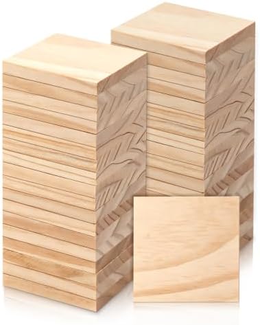 FSWCCK 36 Pcs 2x2 Wood Squares, Smooth Wooden Blanks for Laser Engraving