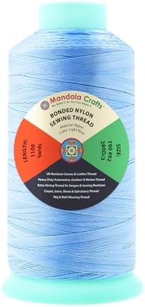 Mandala Crafts Size 92 280D T90 Light Blue Bonded Nylon Thread, 1100 YDs