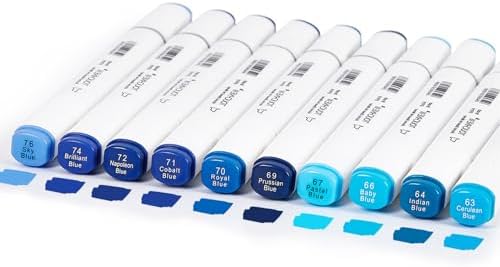 10Pcs Alcohol Markers Pure Color Series,T6 Upgrade Dual Tip Art Solid Color Markers Set for Adults Beginner Drawing Sketching DIY Crafts (Blue)