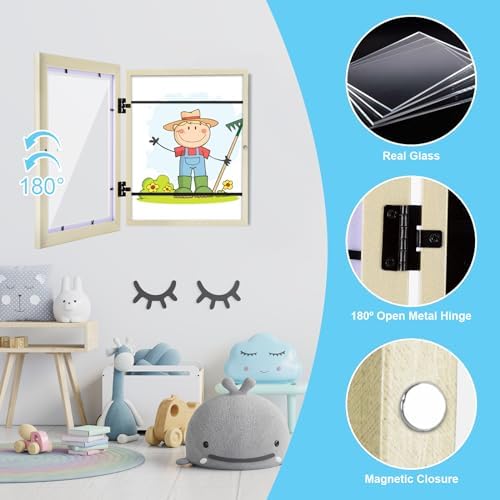 [2-Pack] Kids Art Frames, 8.5x11 Front Opening Kids Artwork Frames Changeable, Ivory Artwork Display Storage Frame for Wall, Holds 50 Pcs, for 3D Picture, Crafts, Children Drawing, Hanging Art,