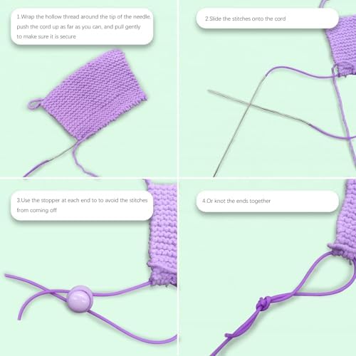 GeryVtee Cord Lock Kit Knitting Stitches Holder Barber Cord Stitch Markers Knit Stiches Keeper 12 Pcs Silicone Stitch Holders & 4 Rolls Round Barber Cords for Knitting Projects (Green Style)