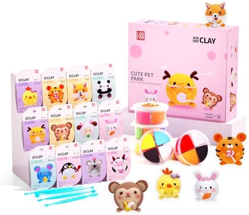 LOUFOR Air Dry Clay Kit -12 Animals Modeling Clay for Kids Arts and Crafts