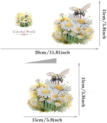 LSQFS 6PCS Daisy&Bee Floral Diamond Painting Greeting Cards with Envelopes