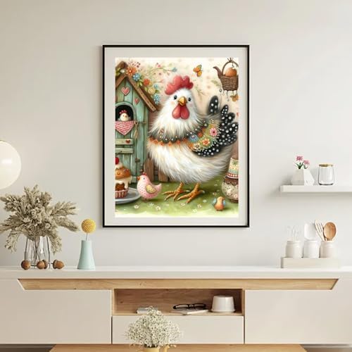 RYMILIE Chicken Diamond Art Kits for Adults Diamond Painting Kit 12x16in | 5D Farm Stress Relief Diamond Art Painting Kit for Beginners, DIY Full Round Drill Gem Art Crafts for Home Wall Decor Gift