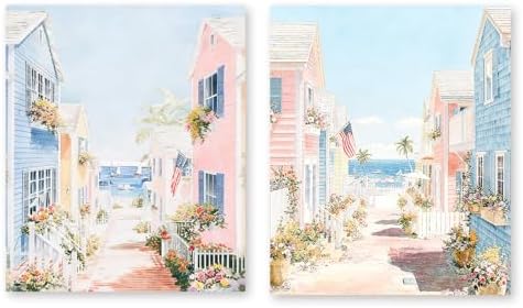 RLTXBUK Diamond Painting Kits for Adults 2 Pack, Coastal Cottage Street Ocean View & Floral Beach Scene, Full Drill DIY Diamond Art Canvas Kits for Home Wall Decor 9.8x11.8 Inch