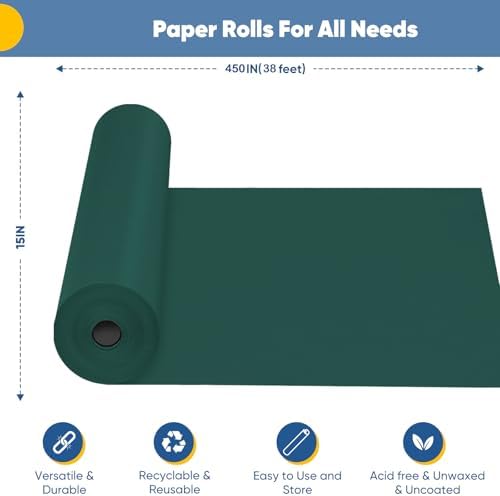 Green Wrapping Paper, 15"x450" Kraft Paper Roll Craft Bulletin Board Paper