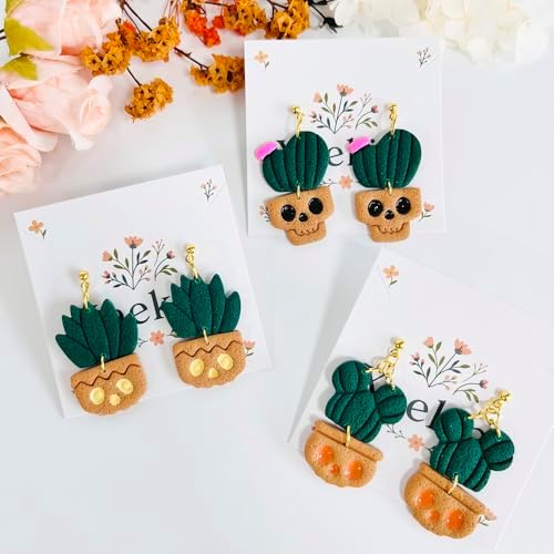 Xaekicr Halloween Cactus Polymer Clay Cutters – 6Pcs Skull Plant Clay Earring Cutters for DIY Halloween Jewelry – Cute Clay Tools for Polymer Clay Crafts