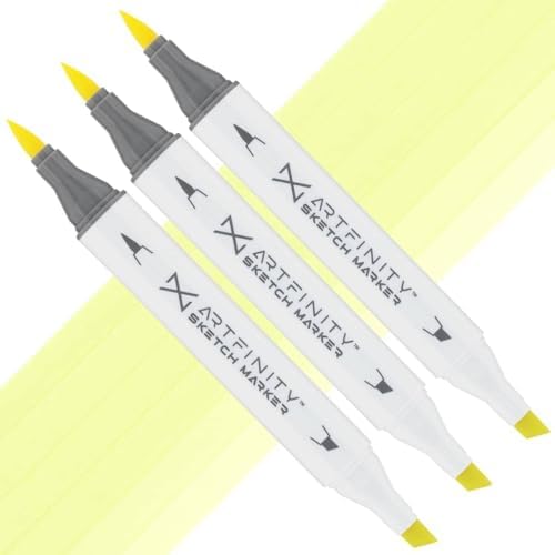 Artfinity Sketch Markers - Set of 3 - Yellow Green YG1-1, Vibrant, Professional, Dye-Based Alcohol Markers for Artists, Drawing, Travel, & More