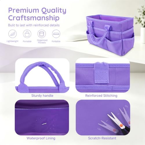 AKAYOK Craft Storage Tote Bag with 10 Pockets,Sturdy Art Supply Organizer