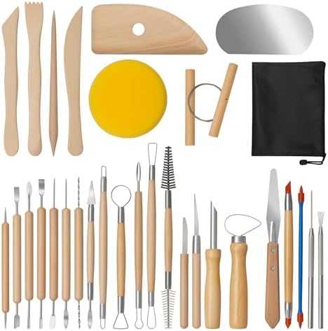 31 Pcs Clay Tools, Pottery Tools for Polymer Clay Air Dry Clay Sculpting Tools Kit for Carving, Stippling, Molding, Shaping Clay Crafts, Pottery Kit with Bag for Beginners Expert Artists DIY Hobbyists
