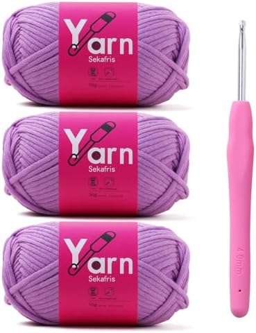 Crochet Yarn with Cotton Yarn for Crocheting - Crochet Knitting Yarn for Beginners with Easy-to-See Stitches - Yarn for Crocheting - Parfait Chunky Yarn -Cotton-Nylon Blend (Pale Purple)