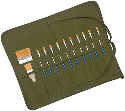Funny live Paint Brush Holder Art Supplies, Artist Brush Holder & Storage Organizer Roll-Up Case Bag, Protect Acrylic Oil Watercolor Paintbrushes (Green 22 Slot Pockets)