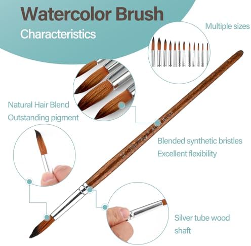 12 Pack Watercolor Brushes Professional Watercolor Painting Brushes Round Paint Brushes Detail Paint Brushes for Acrylics Gouache Oil