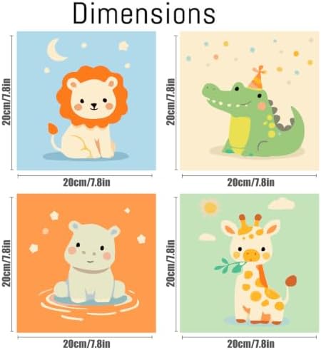 FQOVKYN 4 Pack Framed Paint by Numbers Kit for Kids, Cute Animal Paint by Numbers for Kids Ages 4 8 12, Easy Acrylic Oil Painting Kits for Home Wall Decoration 8x8 inch