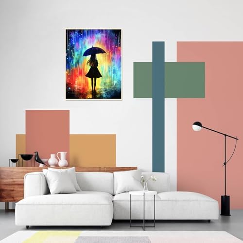 obterie Rain Paint by Numbers Kit for Adults Beginner Girl Oil Painting Kit Adult Paint by Number Kits on Canvas DIY Painting for Beginners Art by Numbers for Gifts Home Wall Decor 16x20 Inch