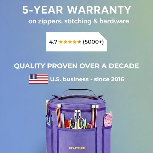 CRAFTISS Crochet Bag Organizer & Yarn Storage Bag, Knitting Bag and Yarn Holder with Removable Divider, Holds Skeins, Hooks, Needles & Accessories, Crochet Gifts for Women (Purple)