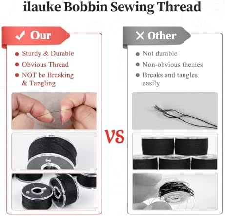 ilauke 36 pcs Black Bobbin Thread, Size A Prewound Bobbins, 60WT
