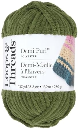 Loops & Threads Demi Purl Yarn – Super Bulky 100% Polyester, Soft Plush Chenille Yarn for Knitting & Crochet, Ideal for Blankets, Hats, Scarves & Crafts, Sphagum