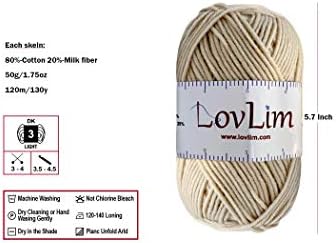 Yarn Pack, 2 skeins of 50g Each, Soft Cotton Yarn for Crochet and Knitting, Craft DK Amigurumi Yarn (Beige)