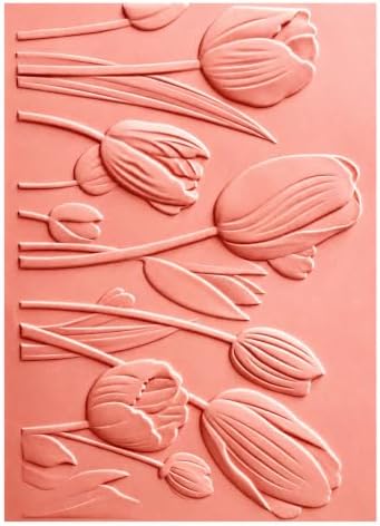 FIVEIZERO 3D Tulip Embossing Folder for Card Making, 6.4'' x 4.5'' Deep Relief Embossing Template, Spring Floral Pattern for Card Making, Scrapbook, Photo Album & DIY Crafts