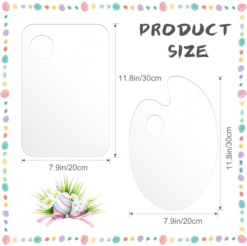 Hulameda 2Pcs Acrylic Clear Paint Palette with Thumb Hole,11.8 x 7.9In