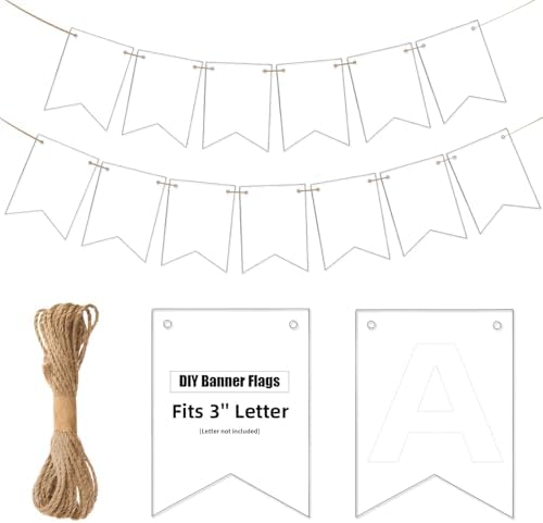 MixTeach 120 pcs Paper Banner Flags Cutouts White Swallowtail Banners Cut-Outs DIY Blank Paper Banner Die Cuts with String for School Classroom Birthday Wedding Celebration Party Supplies, 3.74 x 5 in